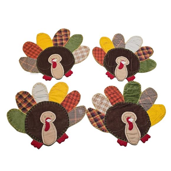 Pottery Barn Kids Thanksgiving Turkey Utensil Holder Placemat Washable Plaid (4) - Picture 1 of 4